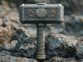 Concept Set hammer of Thor on a isolated metal isolated iron object old steel tool background equipment hammer