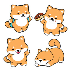 Fototapeta premium Cute character of happy and attractive shiba inu dog in vector illustration style. perfect for Stickers, Prints for Clothing, Coloring Pages.rint