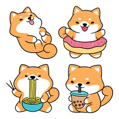 Cute character of happy and attractive shiba inu dog in vector illustration style. perfect for Stickers, Prints for Clothing, Coloring Pages.rint