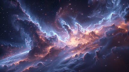 An awe-inspiring digital artwork of a galaxy with nebulous clouds and twinkling stars conveying the vastness of space - Powered by Adobe