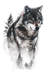 Majestic Wolf Double Exposure with Forest Landscape