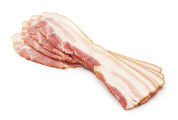 Raw bacon slices isolated on white background