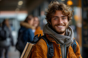 Fototapeta premium Portrait of male college student at campus looking at camera