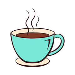 Mug cup with hot drink coffee or tea, doodle style, isolated on white background. Vector illustration