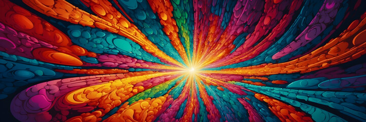 Abstract artistic expression with an explosion of vibrant colors in a radial pattern