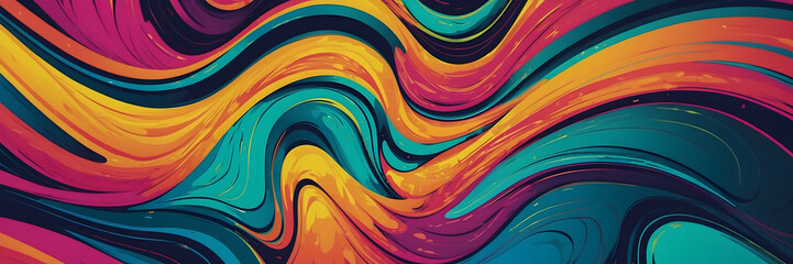 A vibrant abstract pattern with fluid, wavy lines in a mesmerizing blend of colors creating motion