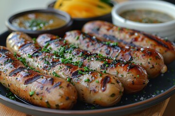 Weisswurst - White sausages with a side of pretzels and sweet mustard.