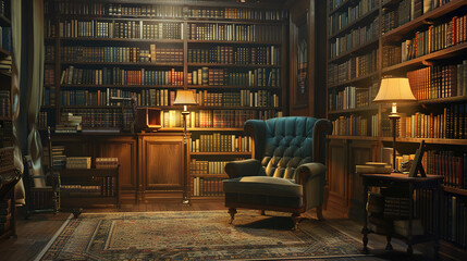 Obraz premium Peaceful Library Nook for Quiet Study and Reading