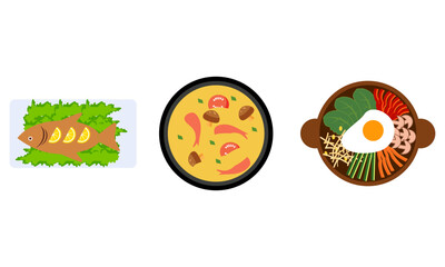 Asian kitchen. A lot of different seafood logo