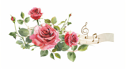 Rose and sheet music background