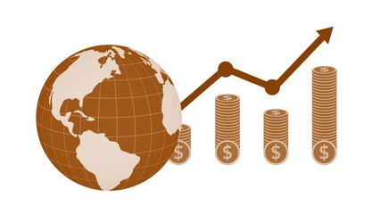 Dollar coin planet earth world economy animation brown color