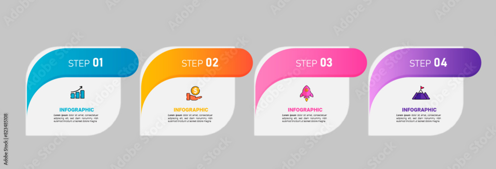 Aufkleber presentation business infographic with 4 stepstemplate vector.