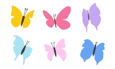 Cute colorful butterfly icon set. Trendy color simply butterflies isolated on white background