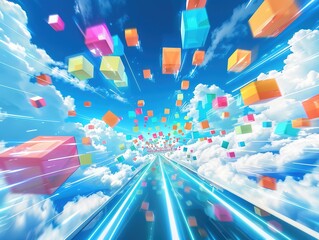 Naklejka premium Futuristic Digital Highway with Vibrant Colors and a Sense of Motion