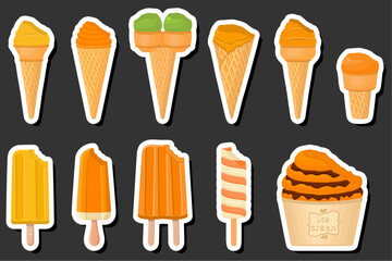 Illustration on theme big kit ice cream popsicle different types in cone waffle cup