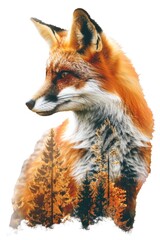 Fototapeta premium Majestic Double Exposure Fox Portrait Blending with Autumn Forest