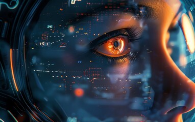 Delve into a close-up of futuristic technology merging with psychological elements, capturing an unexpected angle that mesmerizes