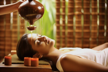 A woman undergoing Ayurvedic rejuvenation therapy in a spa