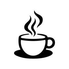 A black coffee cup with steam rising from it