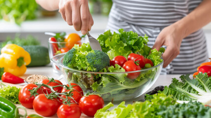 The preparation of a healthy salad.