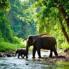 Fototapeta premium elephant in the river