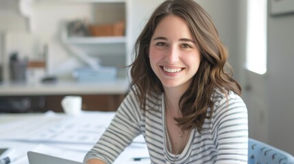 Smiling Woman at Her Desk
