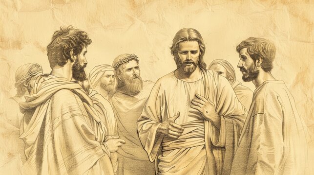 Jesus Appearing to His Disciples by the Sea of Galilee, Biblical Illustration of Faith and Reassurance, Ideal for Religious article