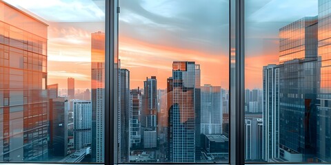 Capture cityscape through room window with ultrawideangle lens for expansive view. Concept Urban Photography, Room with a View, Ultrawide Angle Lens, Cityscape, Expansive Views