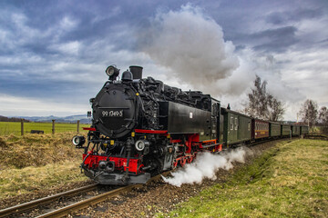 Fototapeta premium narrow gauge steam locomotive in the Zittava mountains