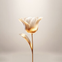 Tulip flower frosted glass petals soft gold 3D render style isolated on white background with copy space for text in concept luxury, modern, floral art