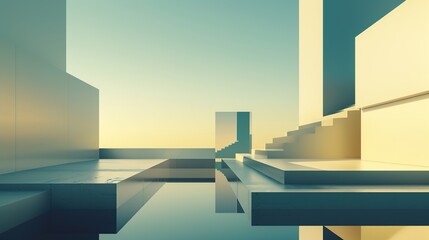 Abstract Colorful Minimalistic Architecture Landscapes: Exploring Simplicity in Form and Space