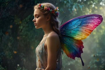 woman with colorful wings