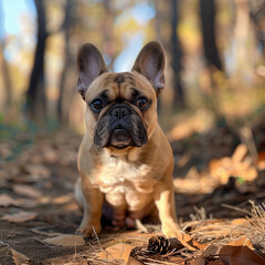 english bulldog puppy in autumn park