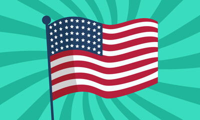 United States National Flag Day illustration. Vector banner design template with American flag on a retro background.