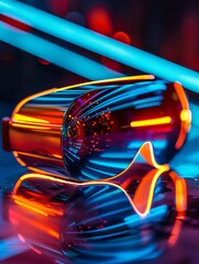 Fototapeta premium A virtual reality headset illuminated by neon lights with a sleek, modern design