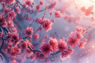 Pink cherry blossom with light background, high quality, high resolution