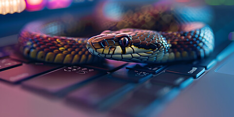 Closeup on a beautiful bright snake Generative AI