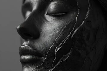 Illustration of  black picture of the face of a lady, high quality, high resolution