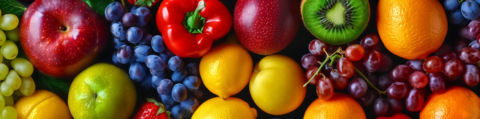 Background of tropical fruits, healthy food, healthy lifestyle, banner and marketing