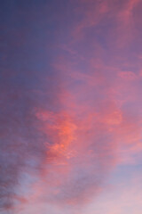 Purple clouds in the sky. Beautiful sky during sunset