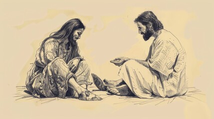 Devotion and Worship: Jesus and the Woman Who Anointed His Feet, Biblical Illustration