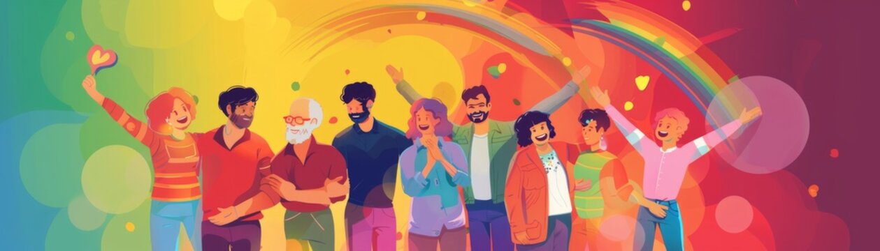 People of various sexual orientation and gender identities are celebrating together.