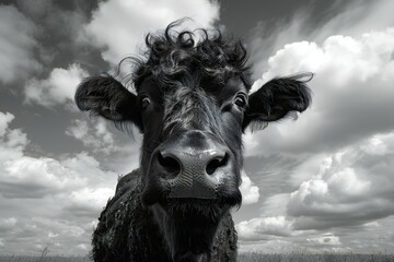 Featuring a  black and white photograph depicting a yak, high quality, high resolution