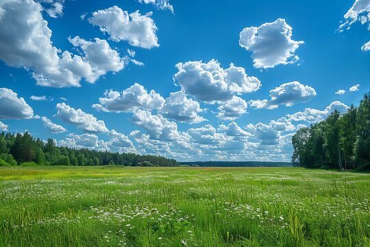 Blue sky with white clouds background. summer day. panorama.