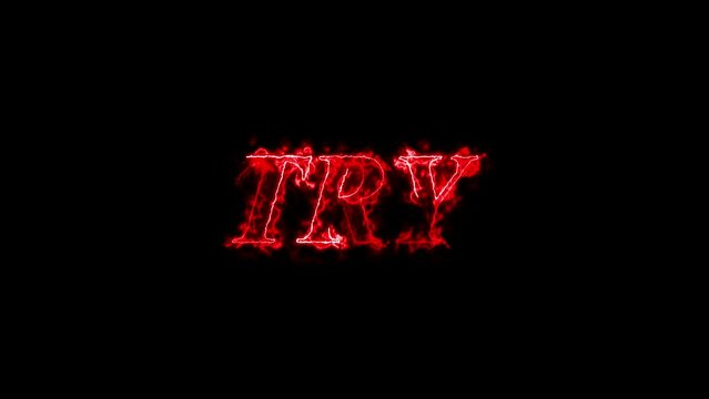 Red Color TRY text Glitch effect animation on black background. Digital glitch effect. 4K esay to use.