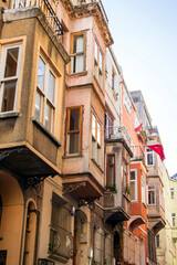 Fener, Balat Colorful facades of houses in the old town of Istanbul, Turkey