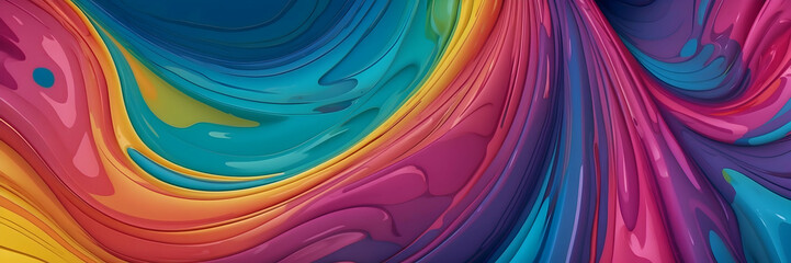 A digital abstract artwork with swirling waves in a spectrum of colors