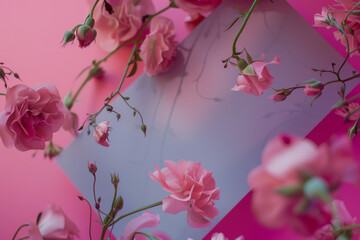 Elegant Pink Floral Background with Roses and Artistic Patterns for Romantic and Aesthetic Designs