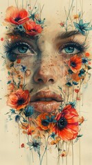 Abstract Floral Face of a Woman