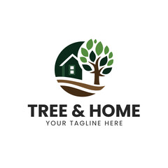 Simple Tree and Home Logo Design Template